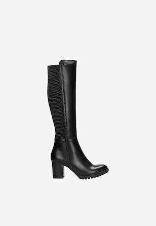 Czarne ocieplane kozaki damskie na szerokim obcasie