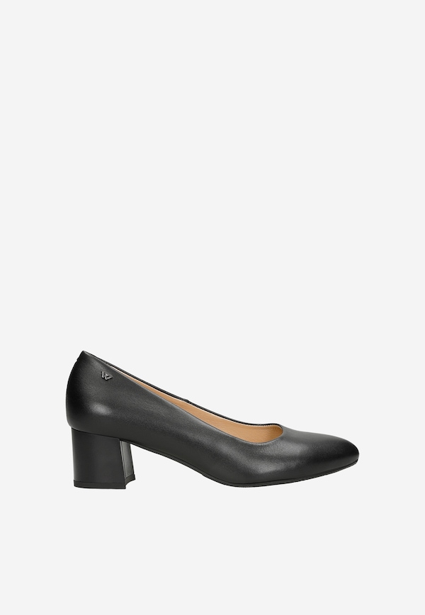 Pantofi stiletto negri din piele granulată damă