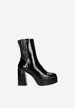 Botine negre lacuite cu toc solid damă