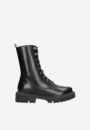 Czarne trzewiki damskie ocieplane dzianiną futerkową