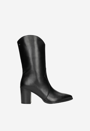 Cizme cowboy negre din piele pe toc înalt