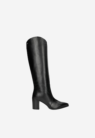 Czarne kozaki typu kowbojki ze skóry licowej