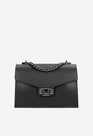 Czarna skórzana torebka damska z metalowym łańcuchem