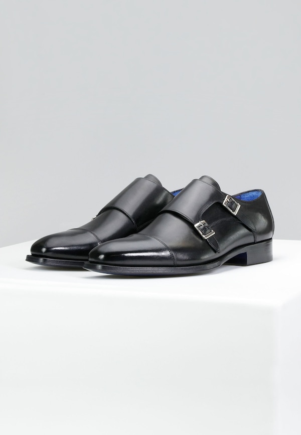 Pantofi eleganți negri PREMIUM cu două catarame bărbați
