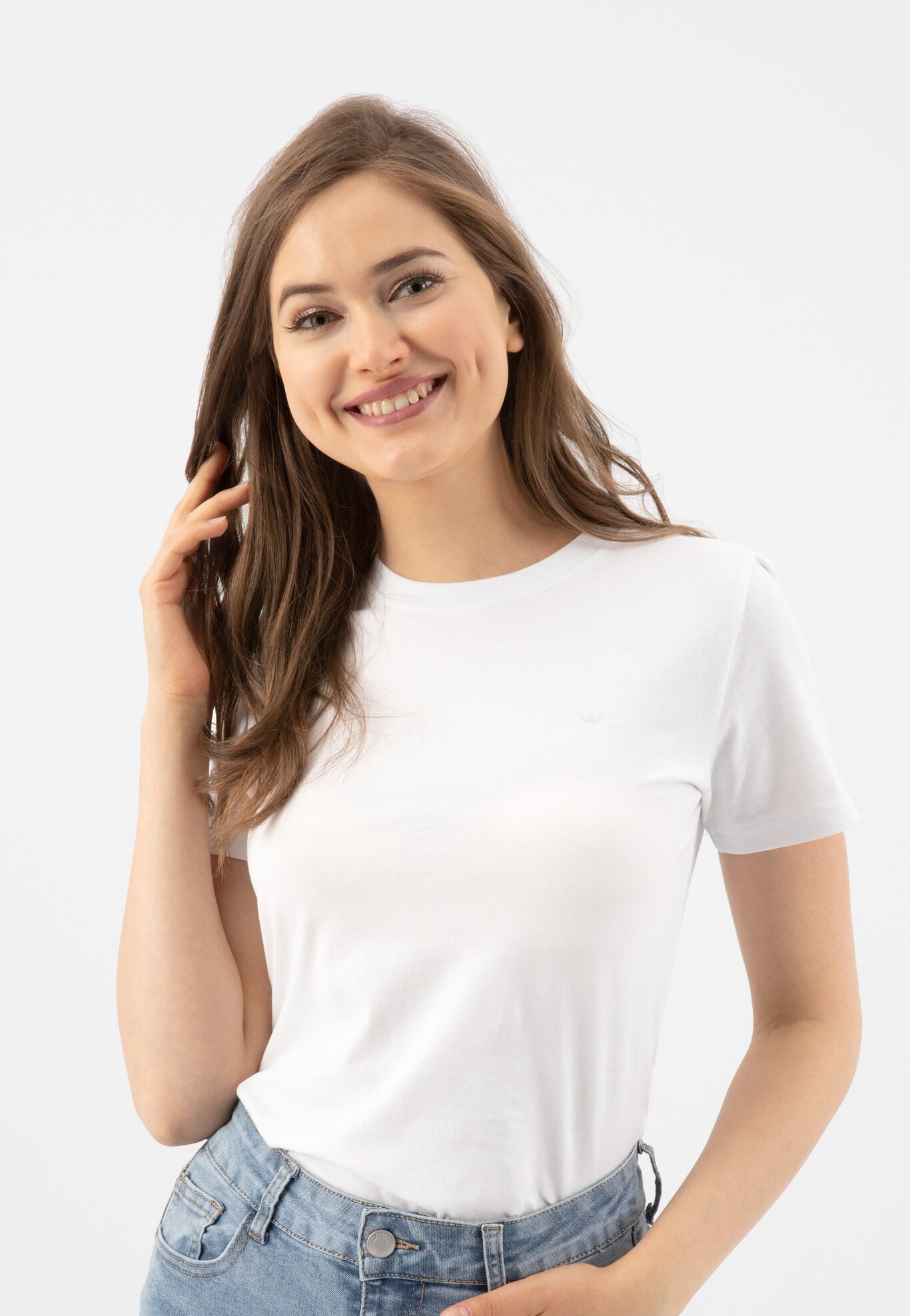 Biała bawełniana koszulka z okrągłym dekoltem
