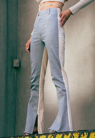 CHIARA spodnie damskie patchwork biało-niebieske