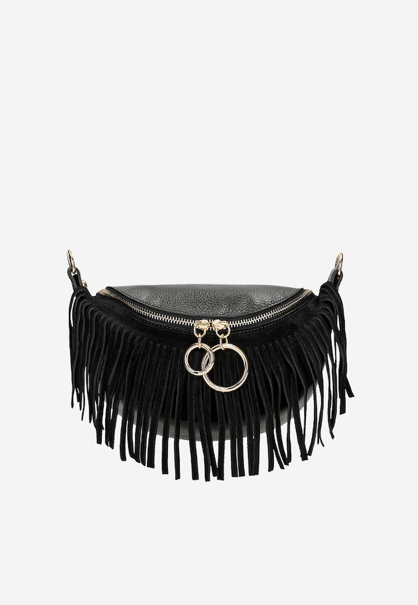 Black bum bag with fringes