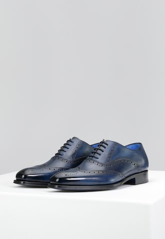 Półbuty męskie w stylu oxford w kolorze granatowym - PREMIUM