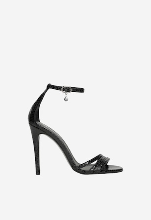 Czarne wieczorowe sandały na szpilce
