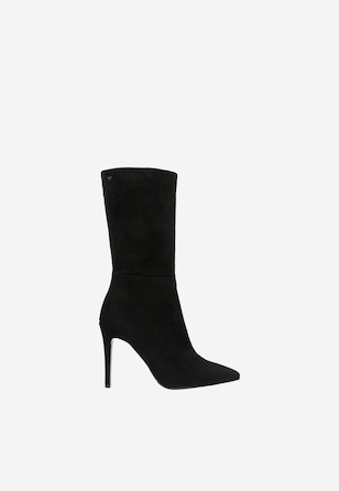 Černé sametové botky na jehlovém podpatku