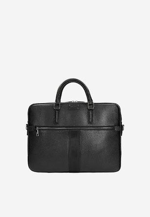 Czarna skórzana torba męska z dodatkową kieszonką na zamek