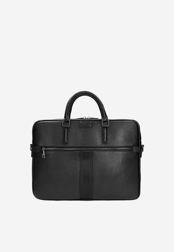 Black leather men's bag with additional zippered pocket