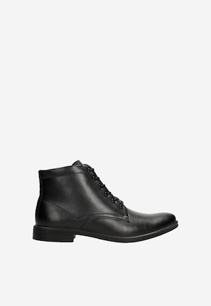 Czarne eleganckie trzewiki męskie ze skóry licowej