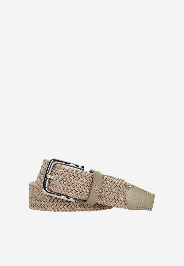 Men's beige canvas belt with silver buckle