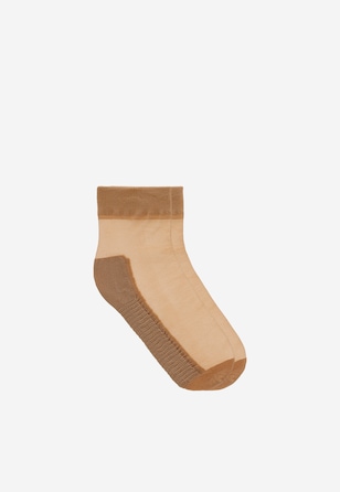 Dwupak beżowych skarpet rajstopowych z efektem masażu i bezuciskowym ściągaczem