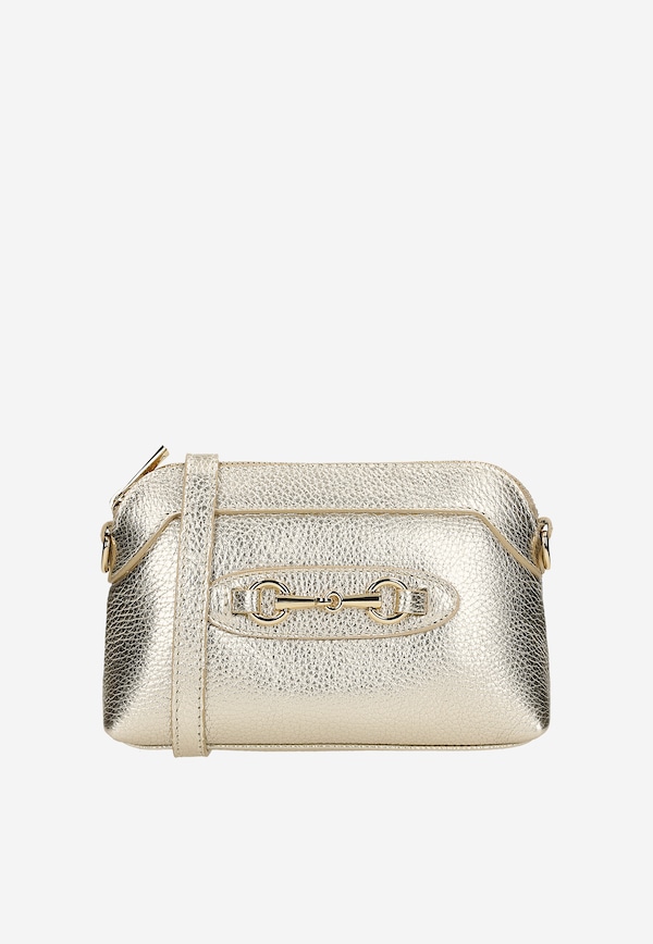 Small gold formal handbag with gold accents