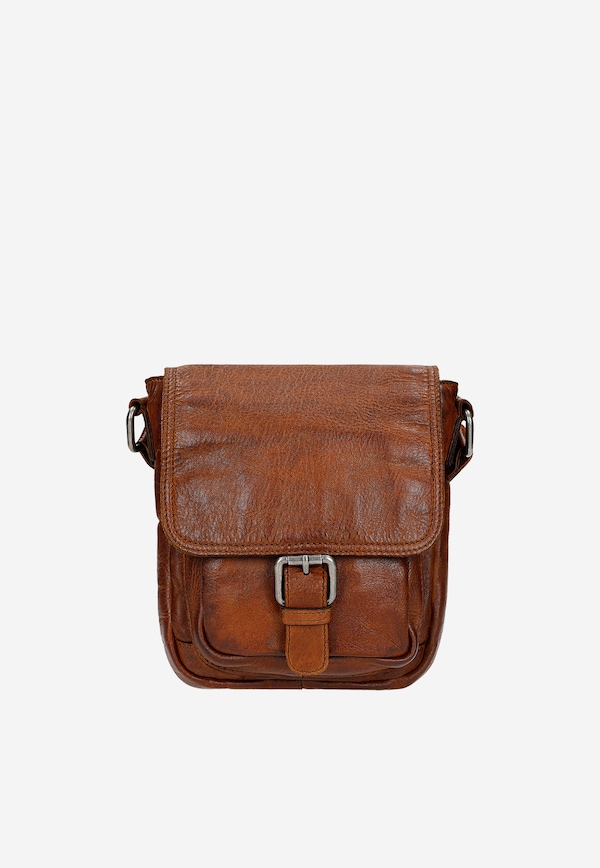 Men's light brown smooth leather shoulder bag