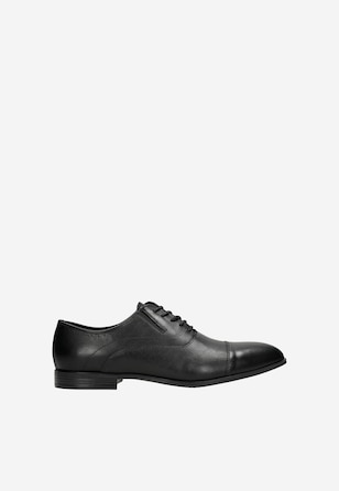 Czarne eleganckie półbuty męskie quarter brogue