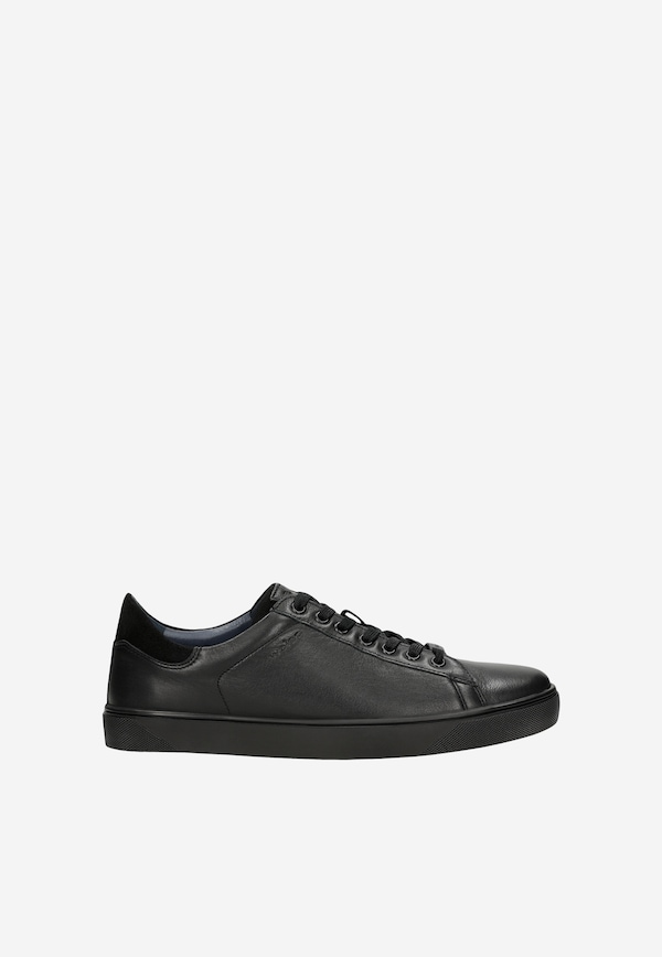 Men's black leather sneakers with suede inserts