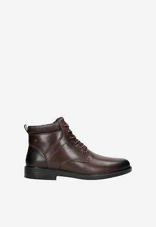Ciemnobrązowe trzewiki męskie ze skóry licowej
