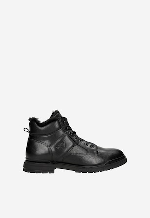 Czarne trzewiki męskie ze skóry licowej z ociepleniem