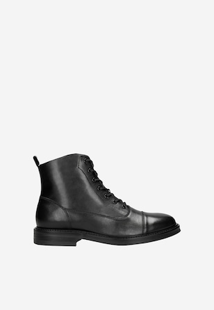 Czarne trzewiki męskie z gładkiej skóry licowej