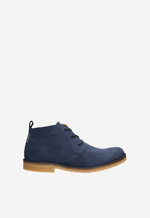 Granatowe trzewiki męskie chukka z brązową podeszwą
