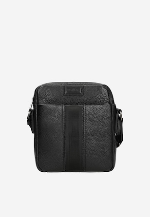 Czarna skórzana torba męska z materiałowym paskiem