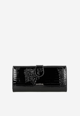 Large black patent leather women's wallet