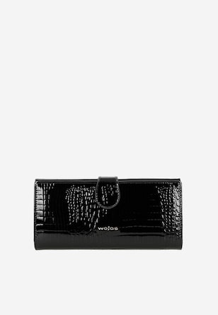 Duży lakierowany portfel damski w kolorze czarnym