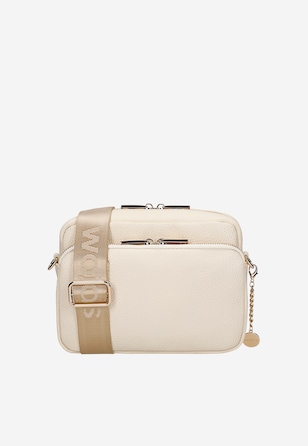 Mała skórzana torebka damska w kolorze beżowym