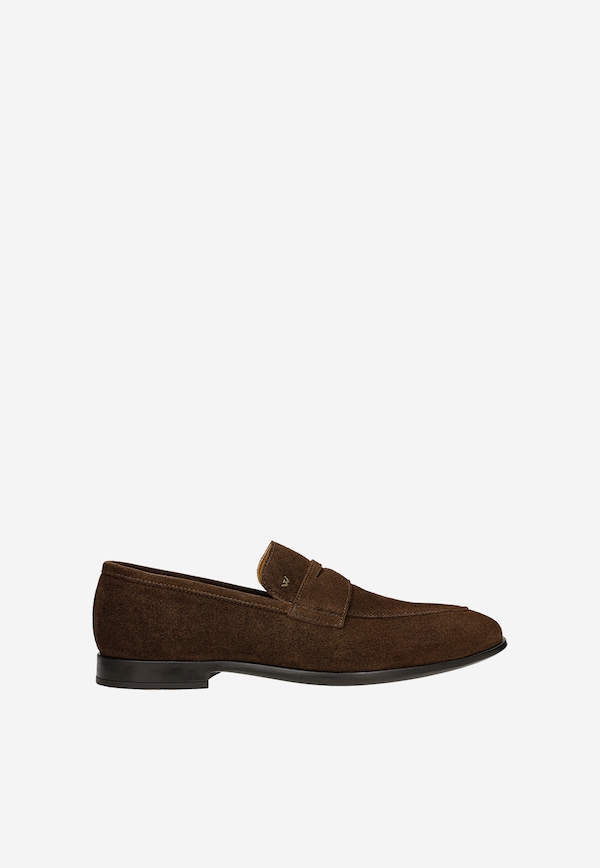 Pantofi loafers maro din velur bărbați