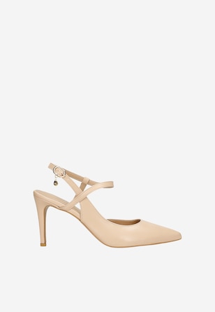 Beżowe czółenka z odkrytą piętą i obcasem typu szpilka