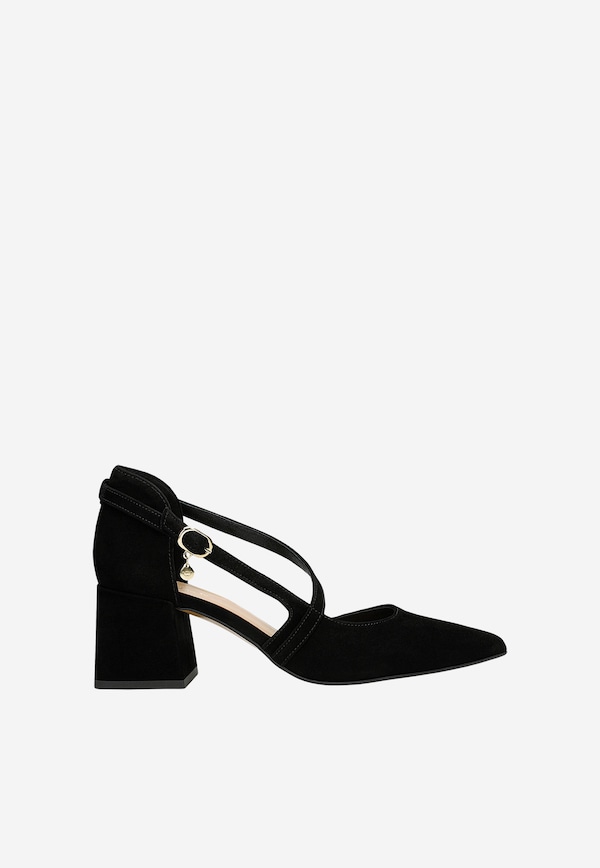 Pantofi stiletto din velur cu brețele încrucișate