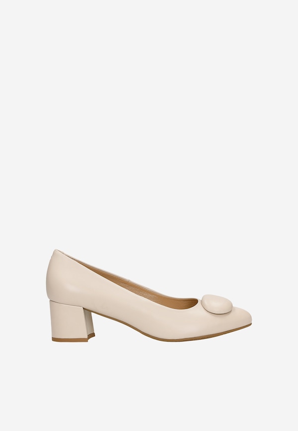 Pantofi stiletto bej eleganți cu decor pe vârf damă