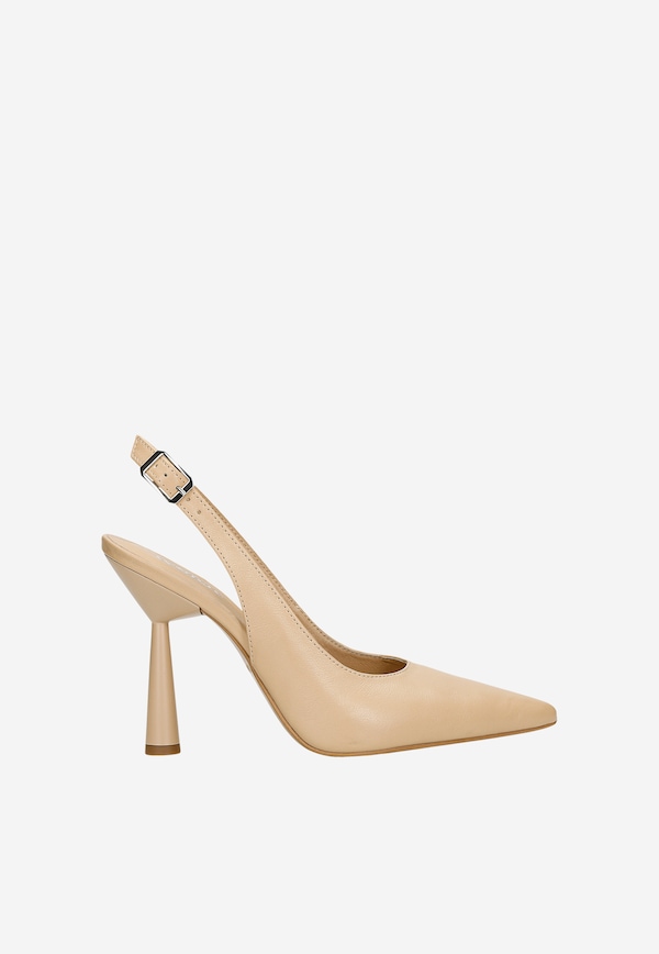 Pantofi stiletto bej cu toc original și călcâi deschis