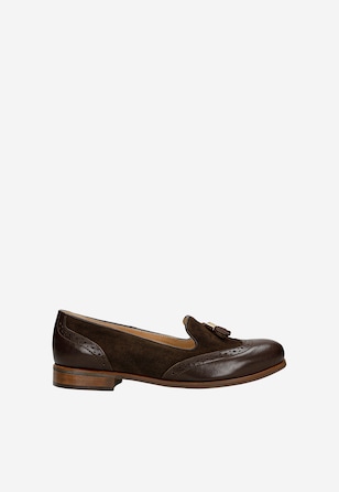 Pantofi loafers  maro-inchis din piele combinata