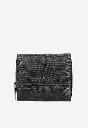Czarny portfel damski z ozdobnym tłoczeniem