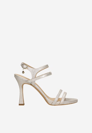 Sandale argintii din velur cu toc cui