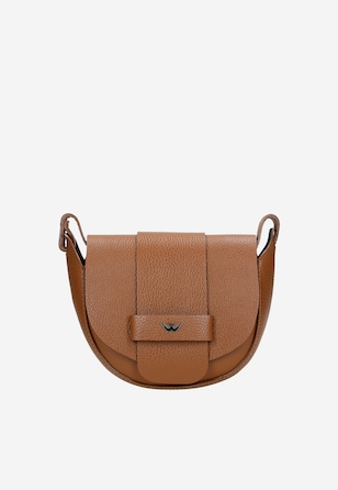 Svetlohnedá kožená dámska kabelka typu sedlová taška