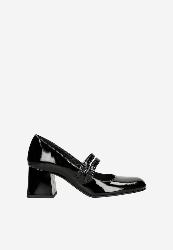 Stiletto negri lăcuiți Mary Jane
