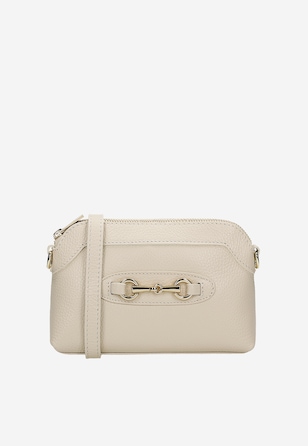 Mała beżowa torebka damska ze złotą ozdobą