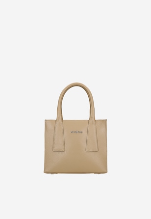 Geantă mică din piele tip cufăr, culoare bej