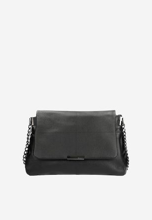 Geantă de damă neagră din piele cu lanț pe curea