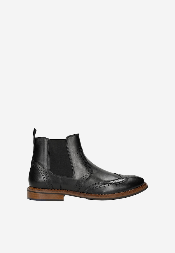 Ghete Chelsea  negre din piele cu brogue decorativ