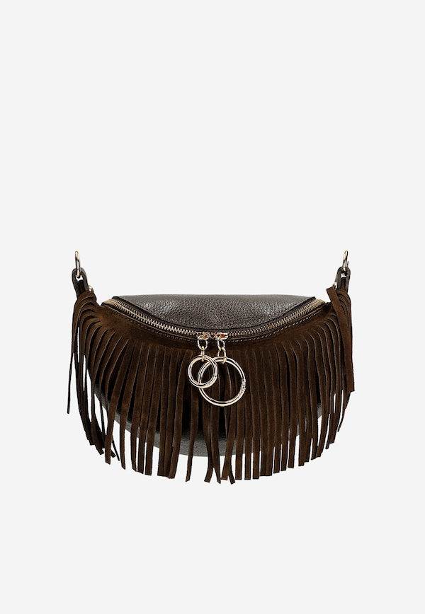 Brown bum bag with fringes