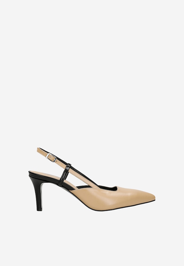 Pantofi stiletto bej-negri cu călcâi deschis  damă