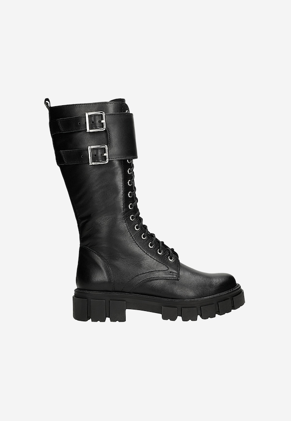 Black high biker boots