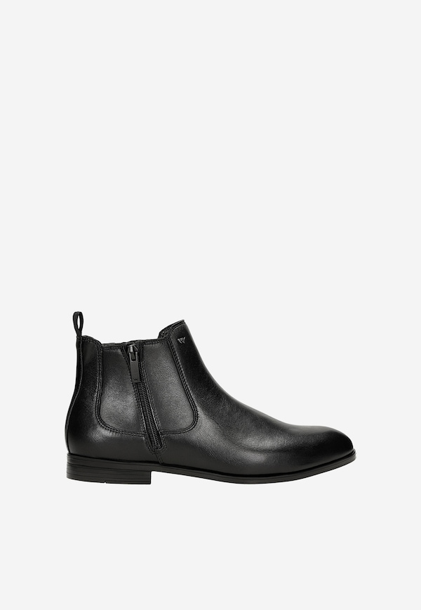 Botine din piele neagră cu fermoar bărbați