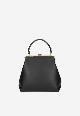 Czarna skórzana torebka damska ze złotym zapięciem